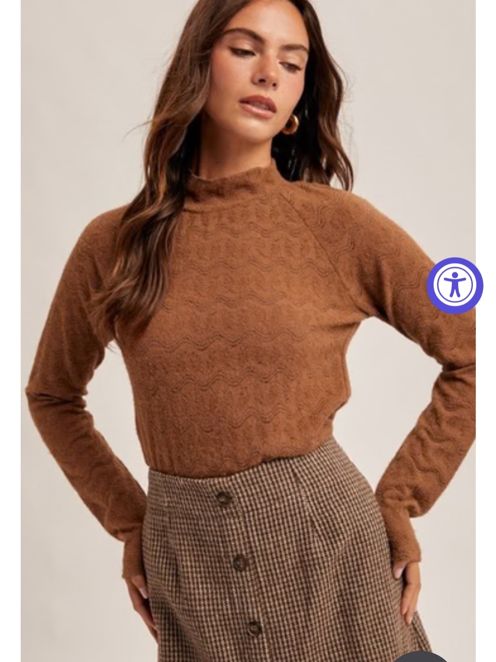 Hem & thread Mocha Mock Lace Brushed Top size large nwt
